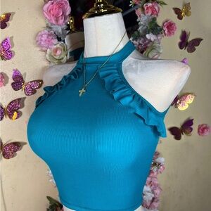 Teal Ruffle Halter Top